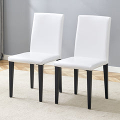 Set of 2 White PU Dining Chairs: 35.4" High, 18.5" Ergonomic Backrest, 17"×16" Sponge Seat, Perfect for Dining Room, Home Office & Living Space, Stylish & Comfortable.Black Metal Leg.