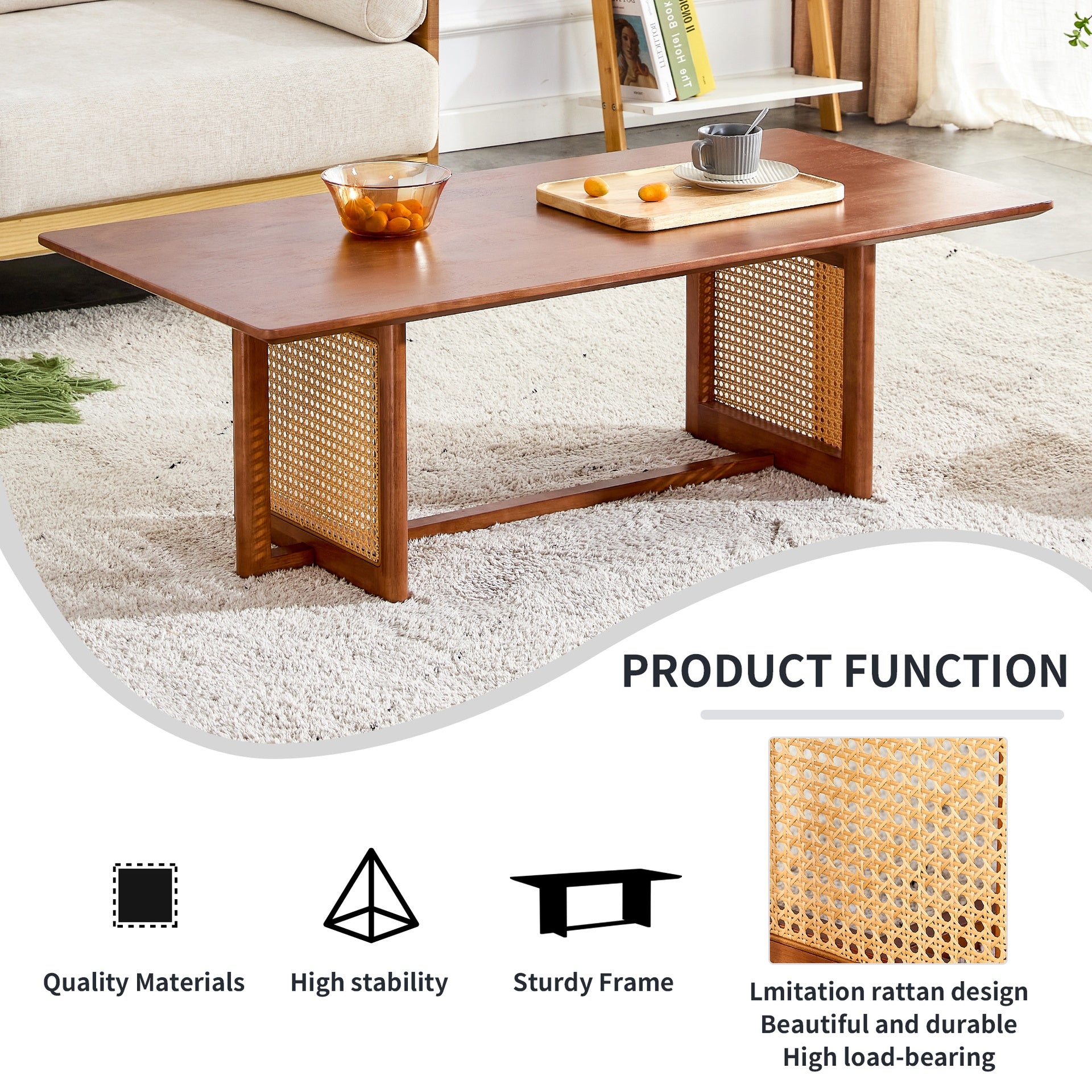 Chinese style log wind Imitation rattan Walnut color tea table rectangular solid wood coffee low table small family living room tea table .W115191497