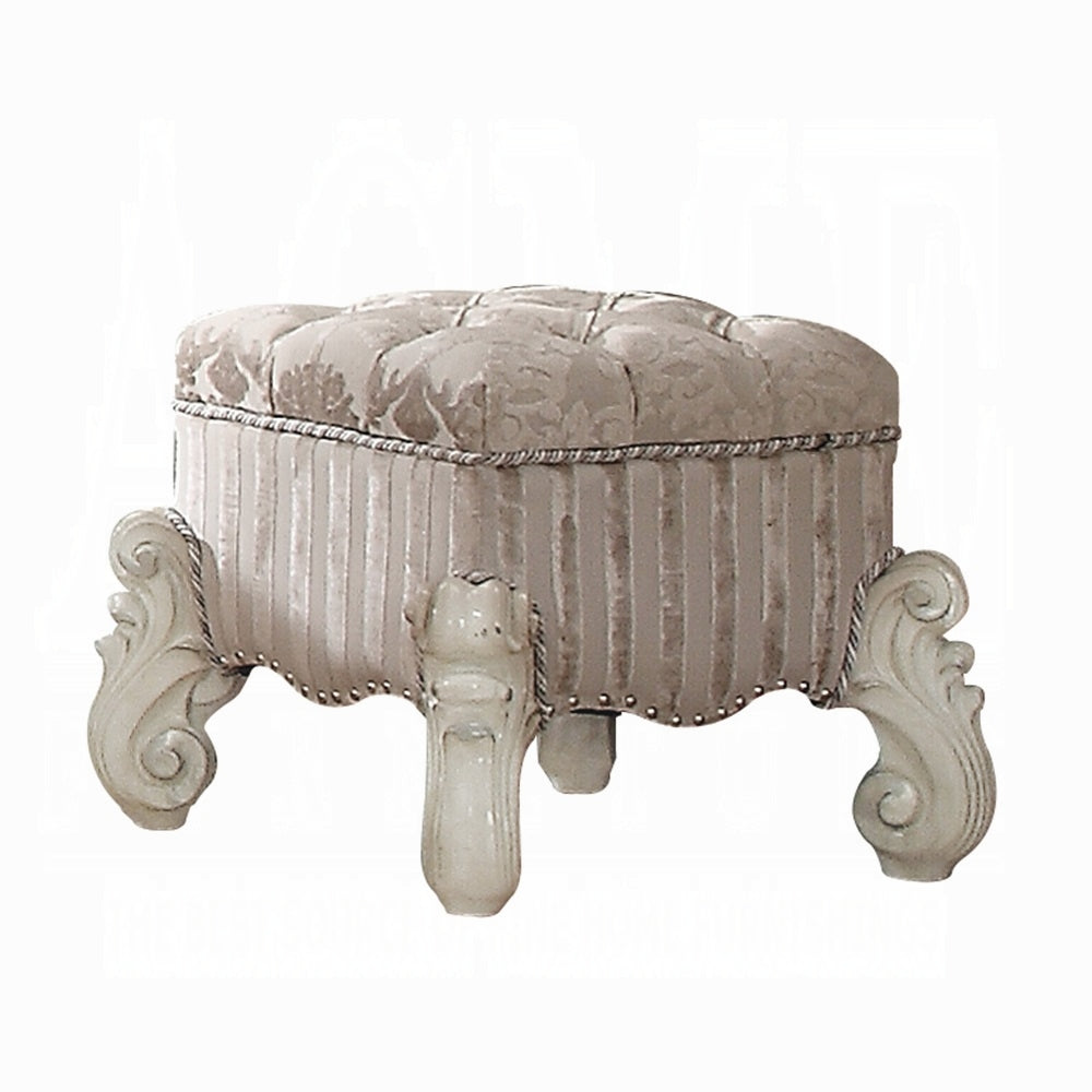 Ivory and Bone White Vanity Stool with Nailhead Trim