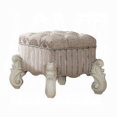 Ivory and Bone White Vanity Stool with Nailhead Trim