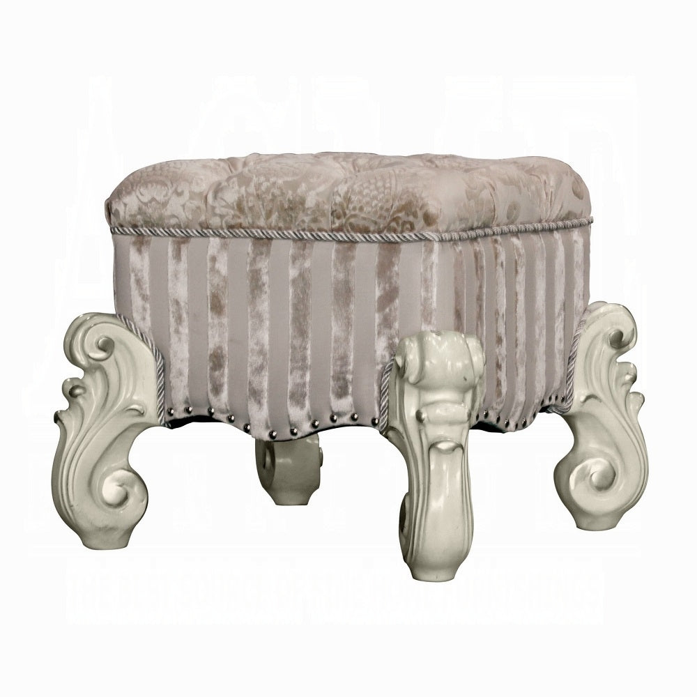 Ivory and Bone White Vanity Stool with Nailhead Trim