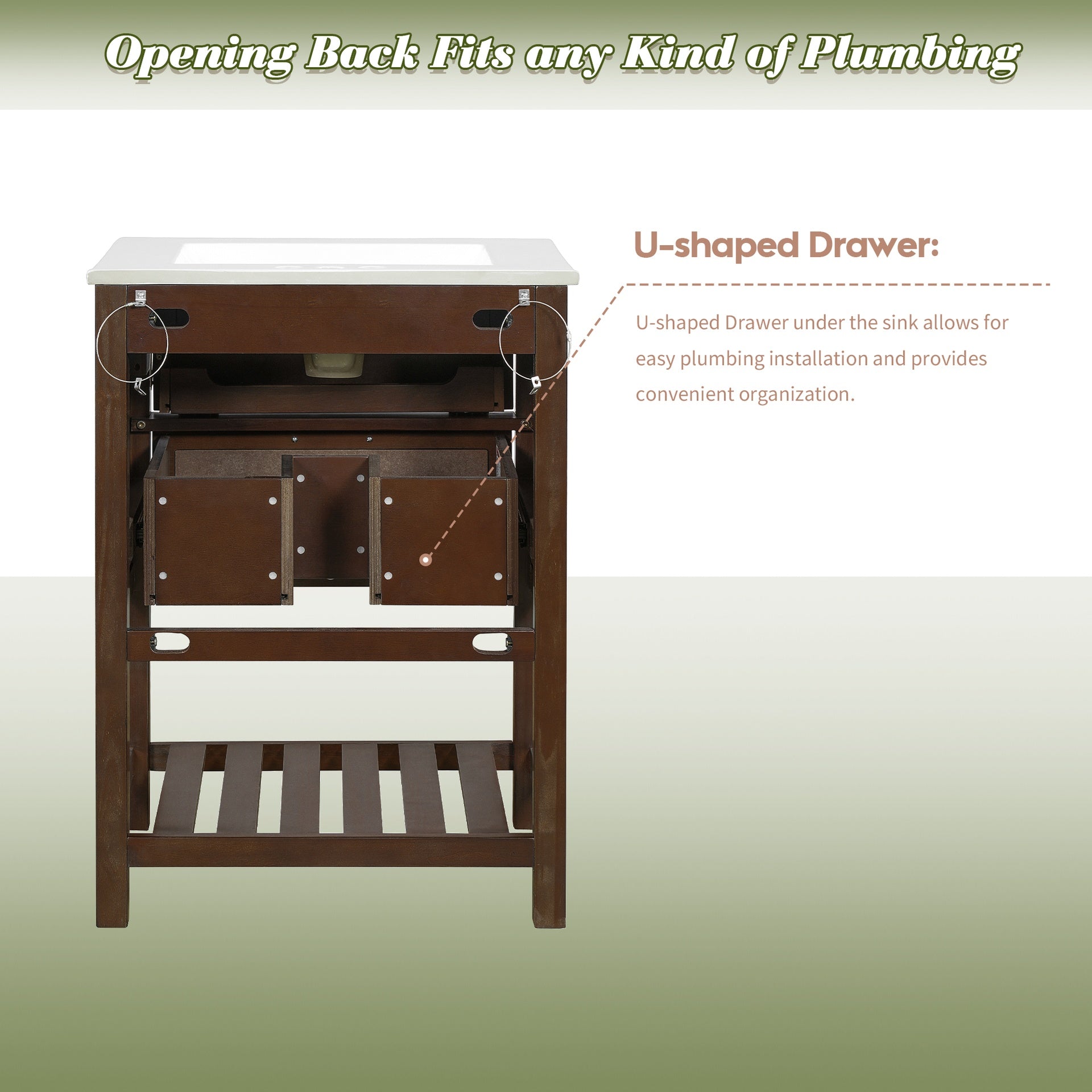 24" Bathroom Vanity with Integrated Ceramic Sink, Bathroom Cabinet with 1 Deep Drawer, 1 Tip-Out Drawer, Single Sink Bathroom Vanity for Small and Medium Restroom