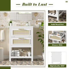 24" Bathroom Vanity with Integrated Ceramic Sink, Bathroom Cabinet with 1 Deep Drawer, 1 Tip-Out Drawer, Single Sink Bathroom Vanity for Small and Medium Restroom