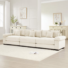 130" Oversized Cloud Modular Sectional Couch,Premium Corduroy 3-Seater Sofa Extra-Thick Armrests Good Resilience Cushion Ergonomic Design,Easy Assembly Suitable For Living Rooms Studies,Cream