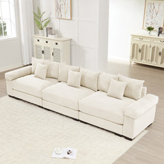 130" Oversized Cloud Modular Sectional Couch,Premium Corduroy 3-Seater Sofa Extra-Thick Armrests Good Resilience Cushion Ergonomic Design,Easy Assembly Suitable For Living Rooms Studies,Cream