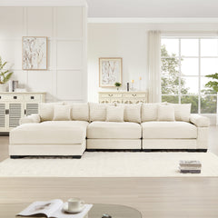 130"  Oversized Cloud Modular L-Shape Sectional Couch, Soft Corduroy Fabric,With An Ottoman,Deep Seat Wide Armrest Ergonomic Design 9 Pillows Easy Assembly,For Living Rooms bedroom,Cream