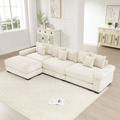 130"  Oversized Cloud Modular L-Shape Sectional Couch, Soft Corduroy Fabric,With An Ottoman,Deep Seat Wide Armrest Ergonomic Design 9 Pillows Easy Assembly,For Living Rooms bedroom,Cream