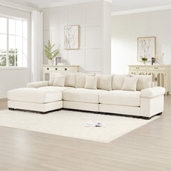 130"  Oversized Cloud Modular L-Shape Sectional Couch, Soft Corduroy Fabric,With An Ottoman,Deep Seat Wide Armrest Ergonomic Design 9 Pillows Easy Assembly,For Living Rooms bedroom,Cream