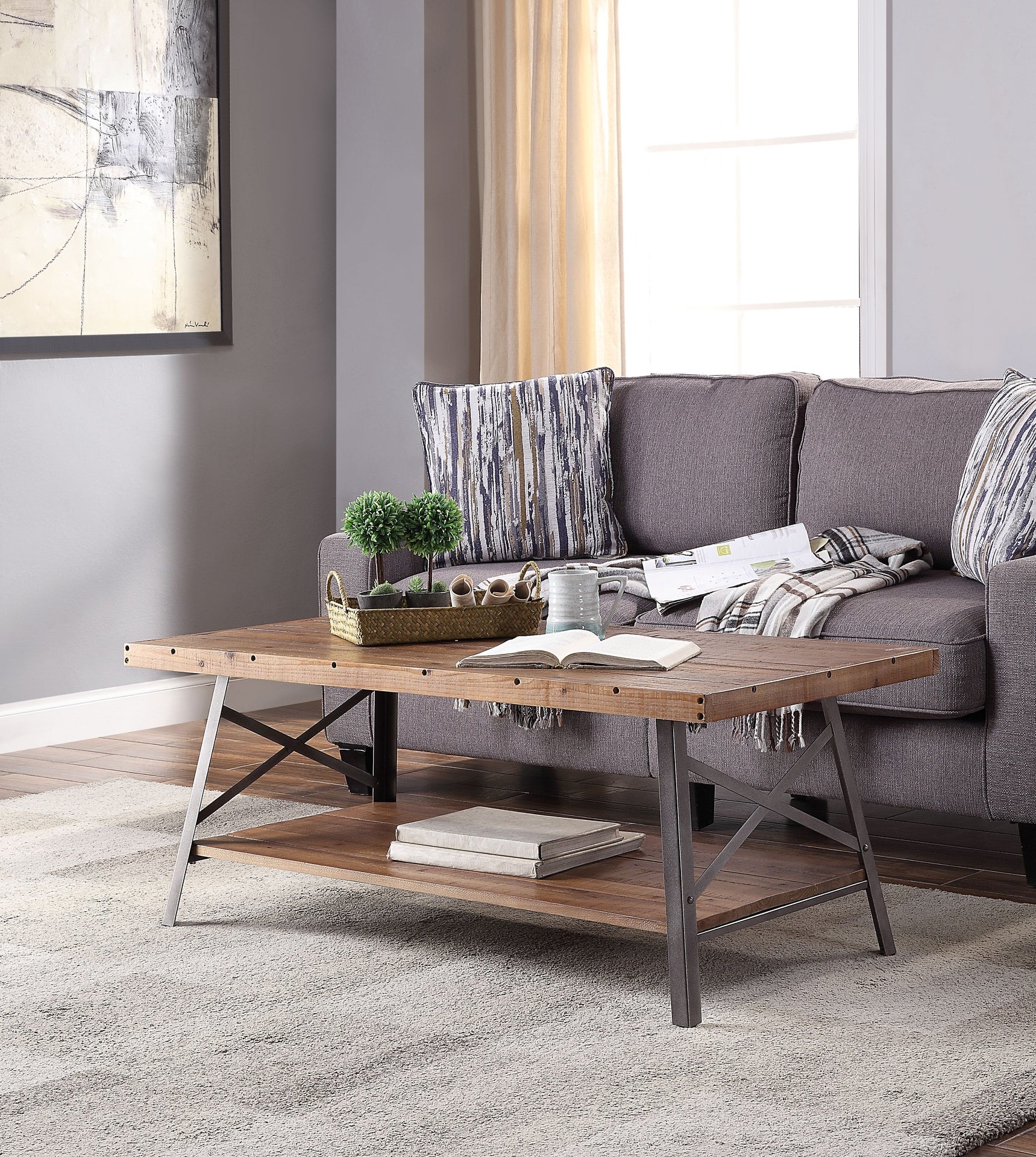 Ikram Weathered Oak & Sandy Black Finish Coffee Table