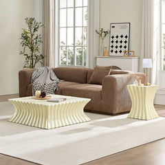 Set of 35.43''+15.16''CoffeeTable Vintage Sturdy Fiberglass Table For Living Room Apartment No Need Assembly Beige