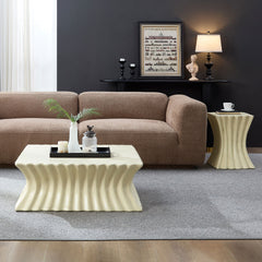 Set of 35.43''+15.16''CoffeeTable Vintage Sturdy Fiberglass Table For Living Room Apartment No Need Assembly Beige