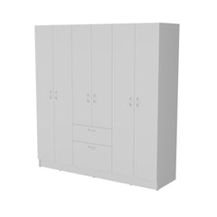 White 6-Door Wardrobe with Shelf and Drawer
