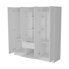 White 6-Door Wardrobe with Shelf and Drawer