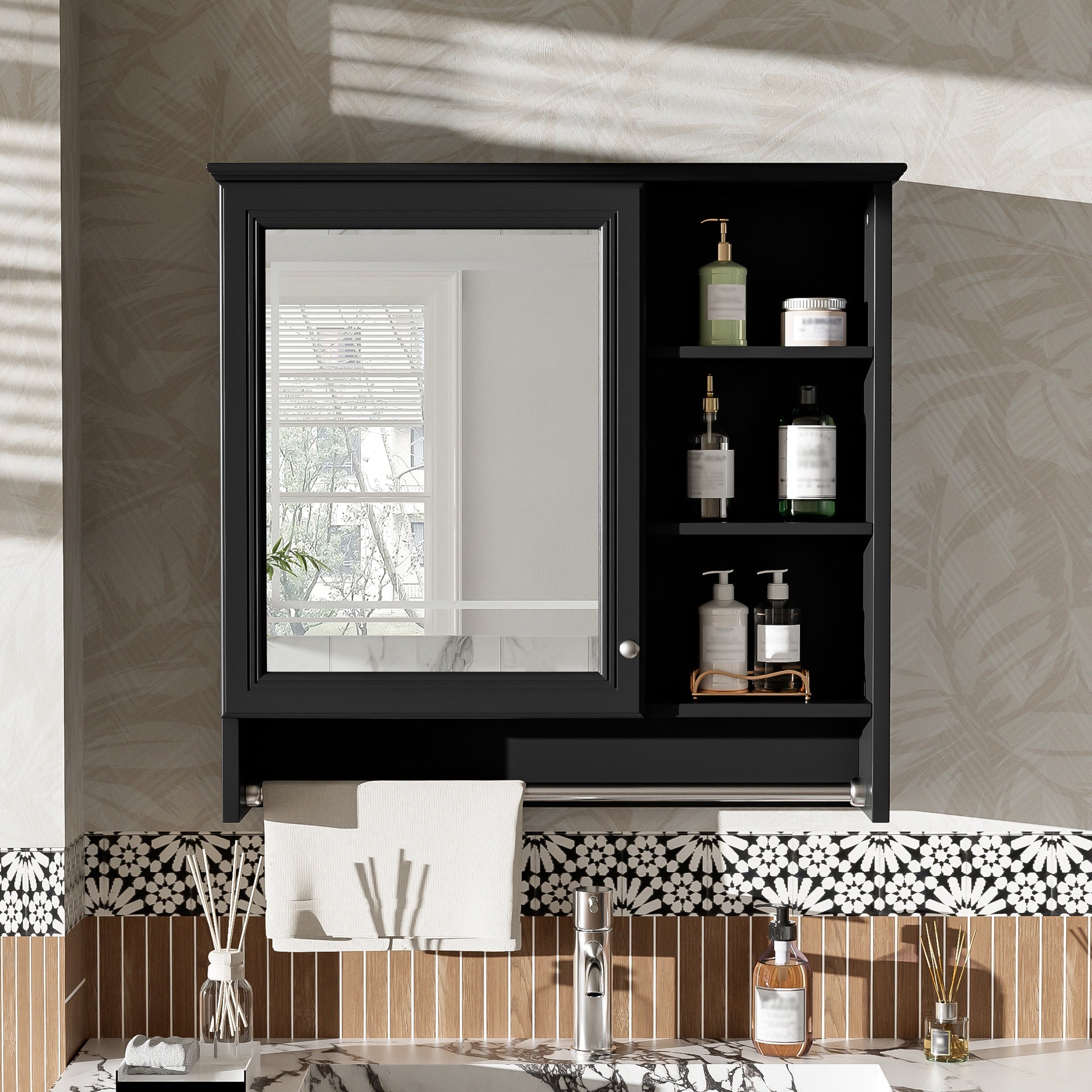 30 inch Wall-Mount 2-in-1 Mirror Cabinet with Adjustable Shelf, Soft-Closing Hinges, High-Quality MDF, for Bathroom Vanity, Living Room, Bedroom Storage Organizer