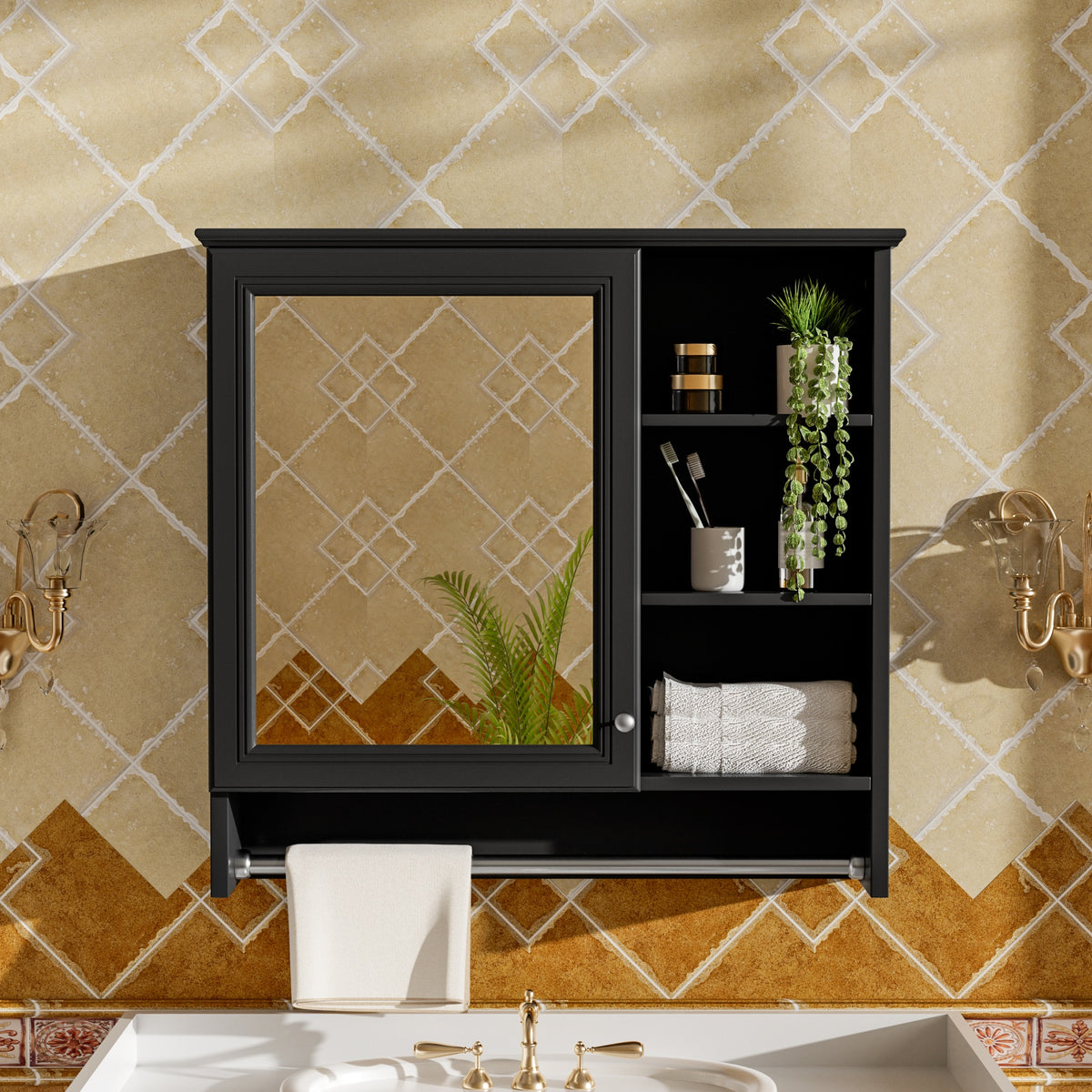 30 inch Wall-Mount 2-in-1 Mirror Cabinet with Adjustable Shelf, Soft-Closing Hinges, High-Quality MDF, for Bathroom Vanity, Living Room, Bedroom Storage Organizer