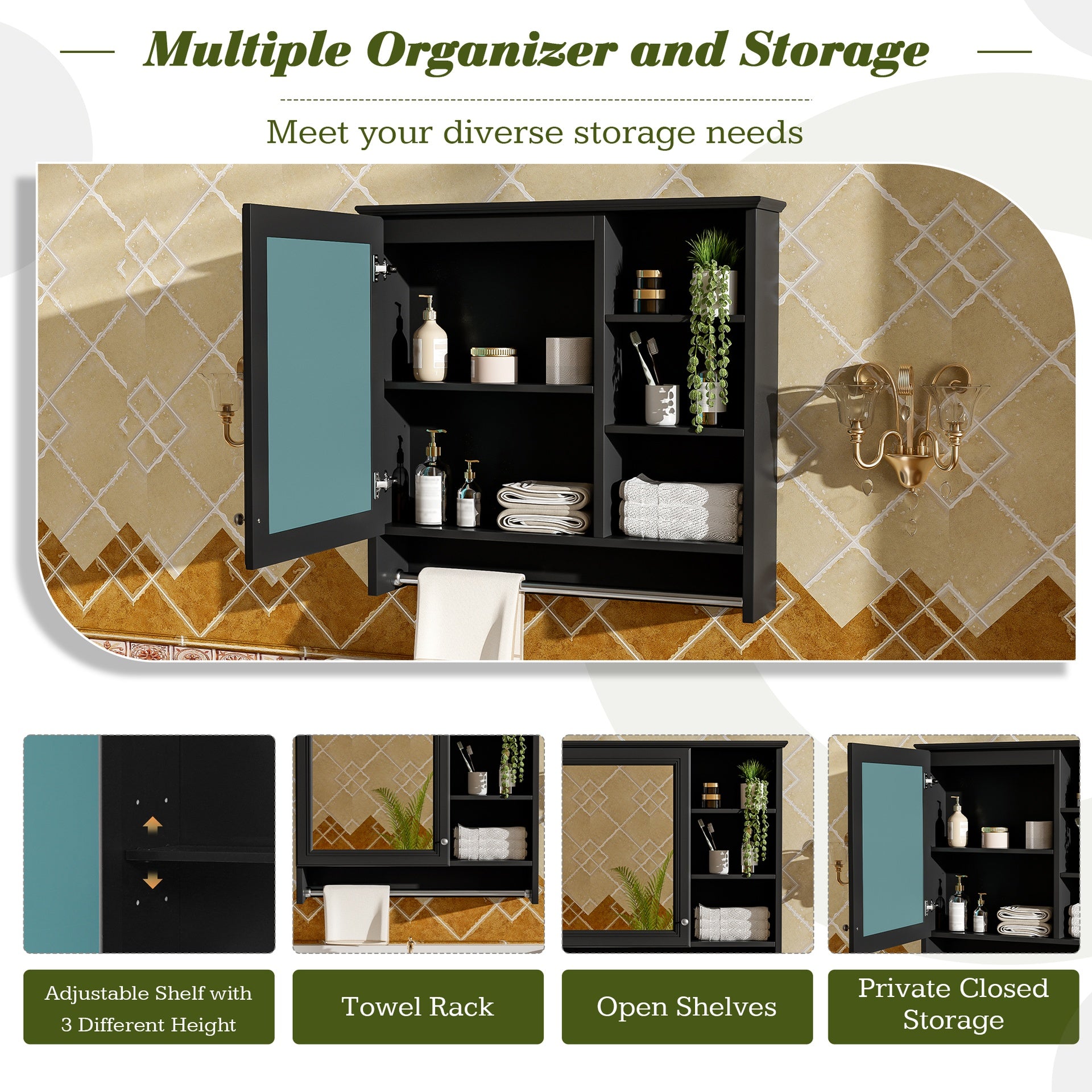 30 inch Wall-Mount 2-in-1 Mirror Cabinet with Adjustable Shelf, Soft-Closing Hinges, High-Quality MDF, for Bathroom Vanity, Living Room, Bedroom Storage Organizer