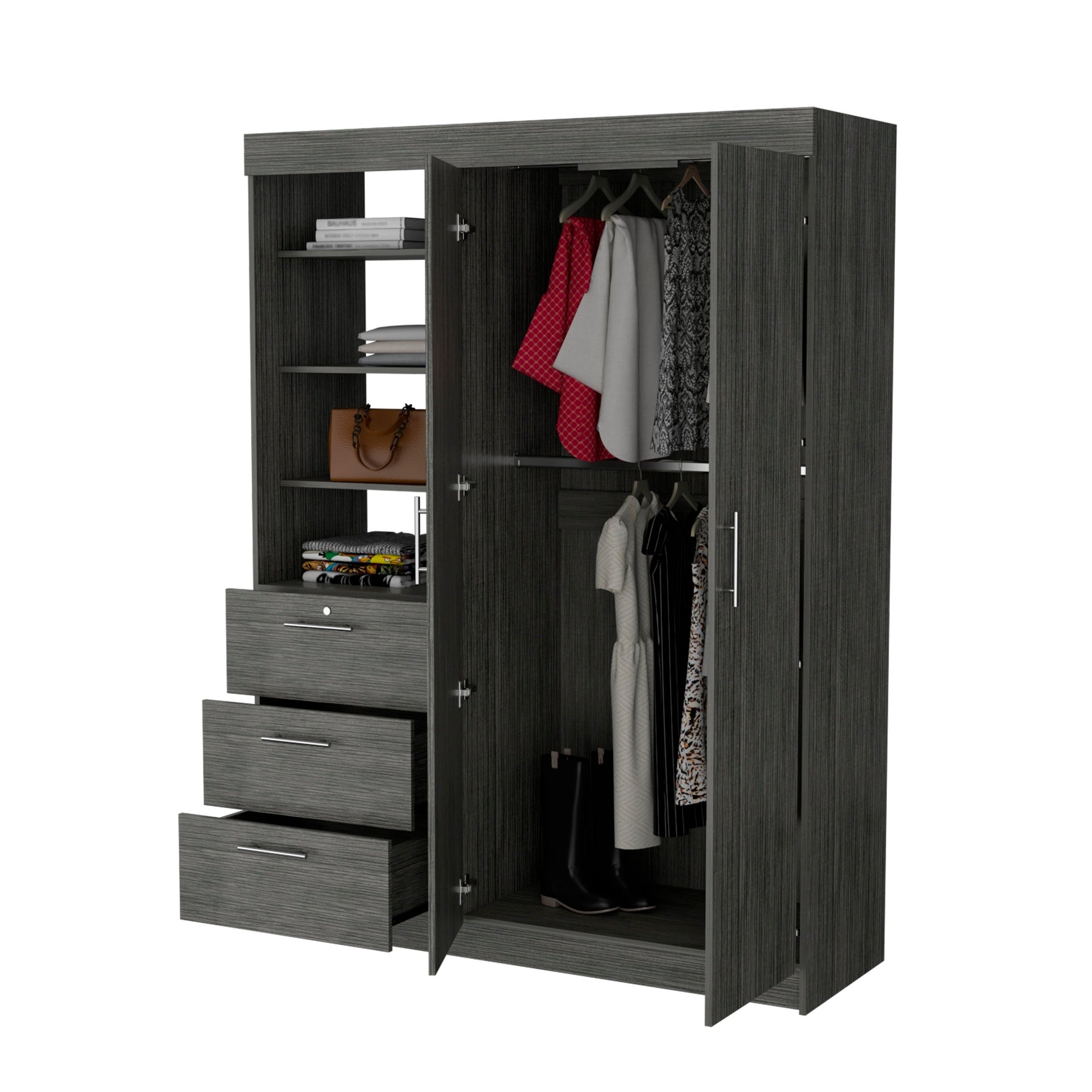 Smokey Oak 3-Tier Shelf Armoire