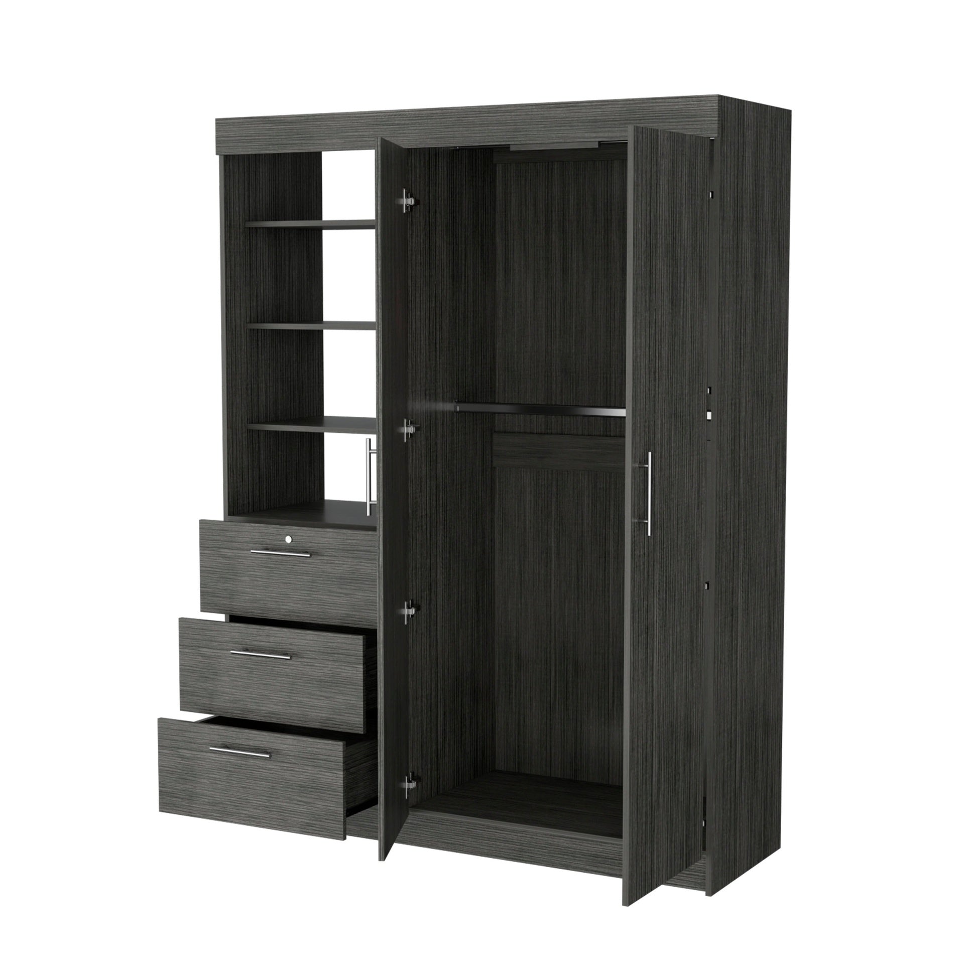 Smokey Oak 3-Tier Shelf Armoire