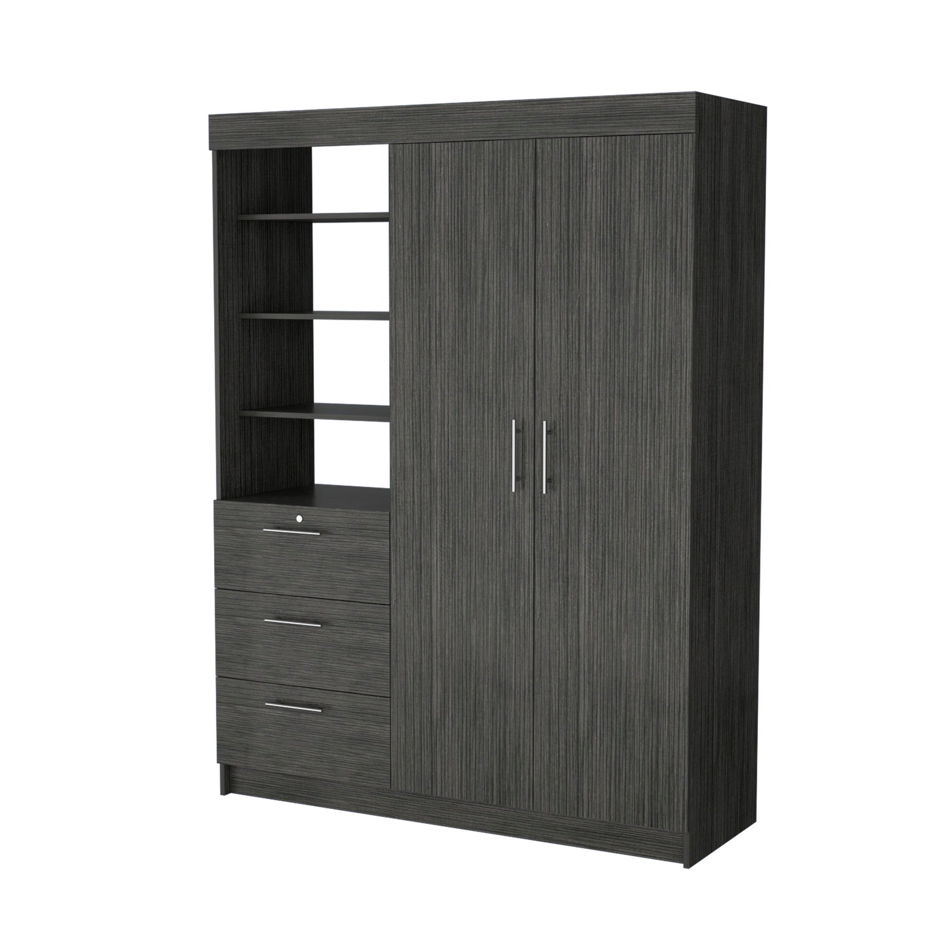 Smokey Oak 3-Tier Shelf Armoire
