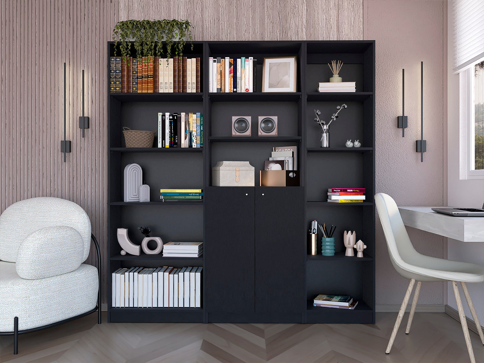 Wenge 3 Piece Living Room Set with 3 Bookcases