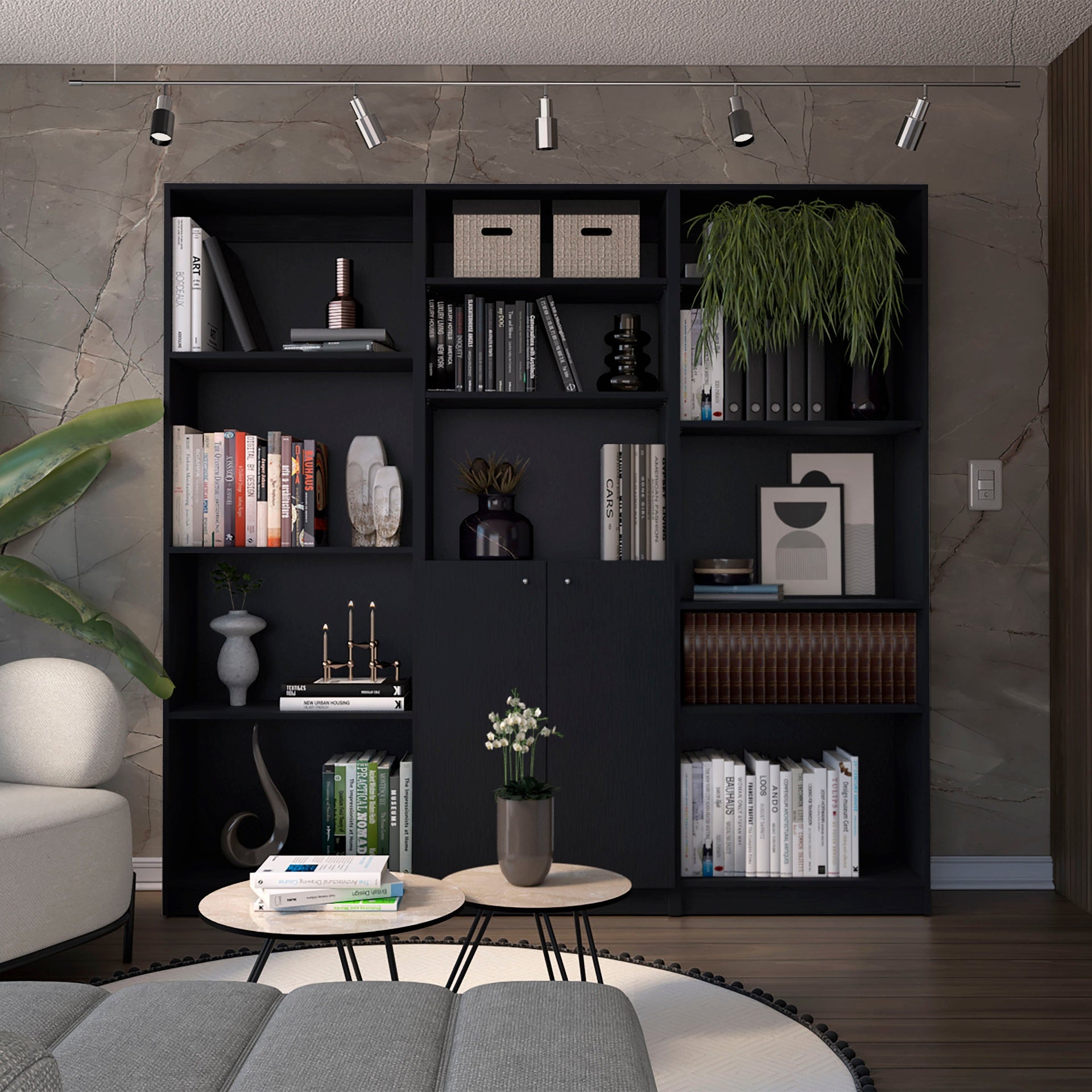 Wenge 3 Piece Living Room Set with 3 Bookcases