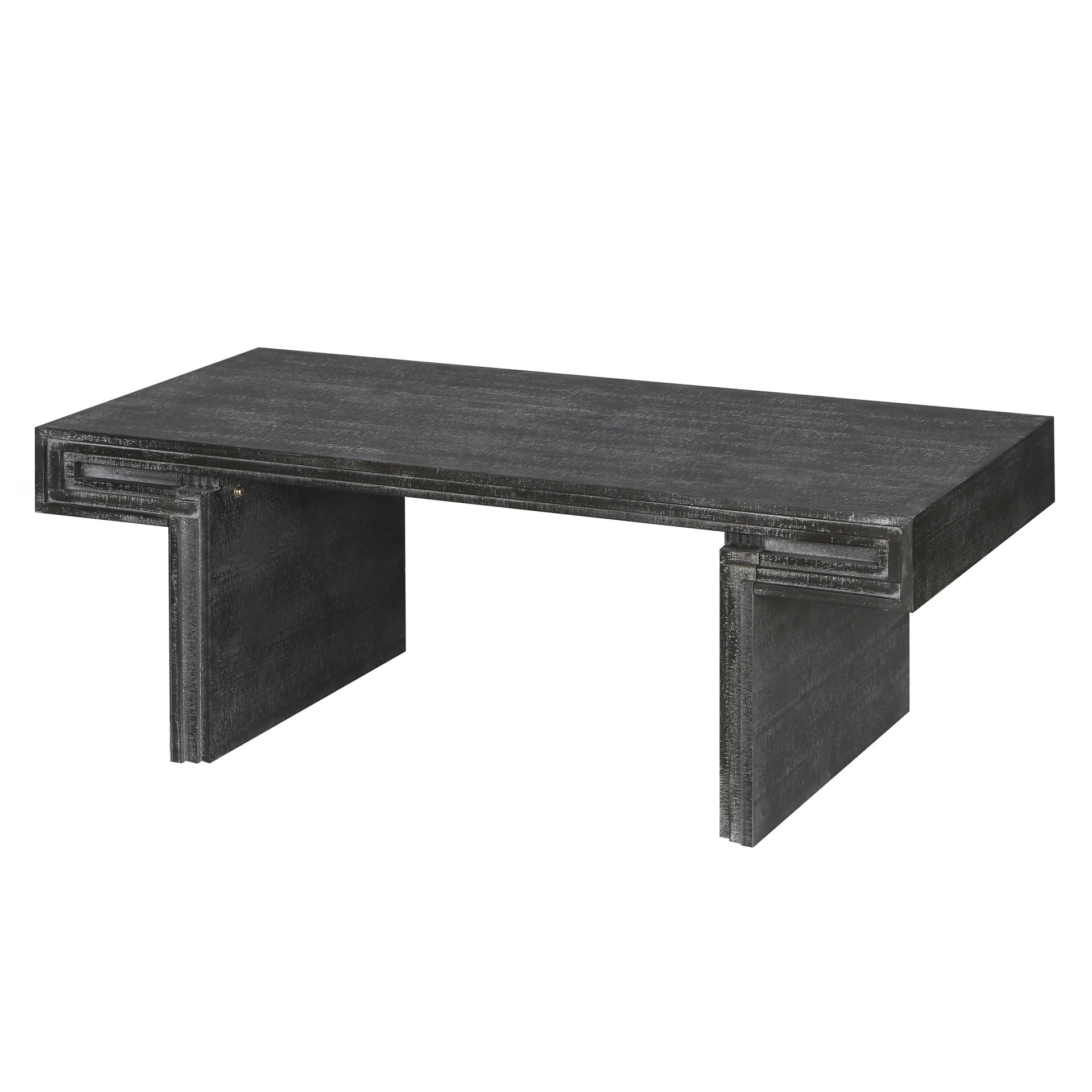 American Vintage Industrial Coffee Table, Premium Reclaimed Wood Texture Rectangular Design, Double-Tier Structure with Rustic Finish, Easy Assembly for Living Room & Office, Antique Black