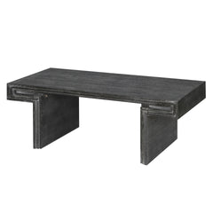 American Vintage Industrial Coffee Table, Premium Reclaimed Wood Texture Rectangular Design, Double-Tier Structure with Rustic Finish, Easy Assembly for Living Room & Office, Antique Black
