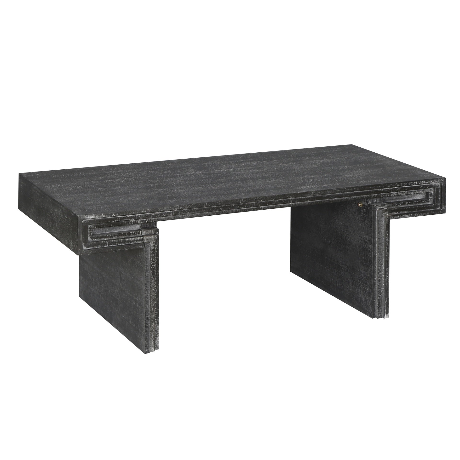 American Vintage Industrial Coffee Table, Premium Reclaimed Wood Texture Rectangular Design, Double-Tier Structure with Rustic Finish, Easy Assembly for Living Room & Office, Antique Black