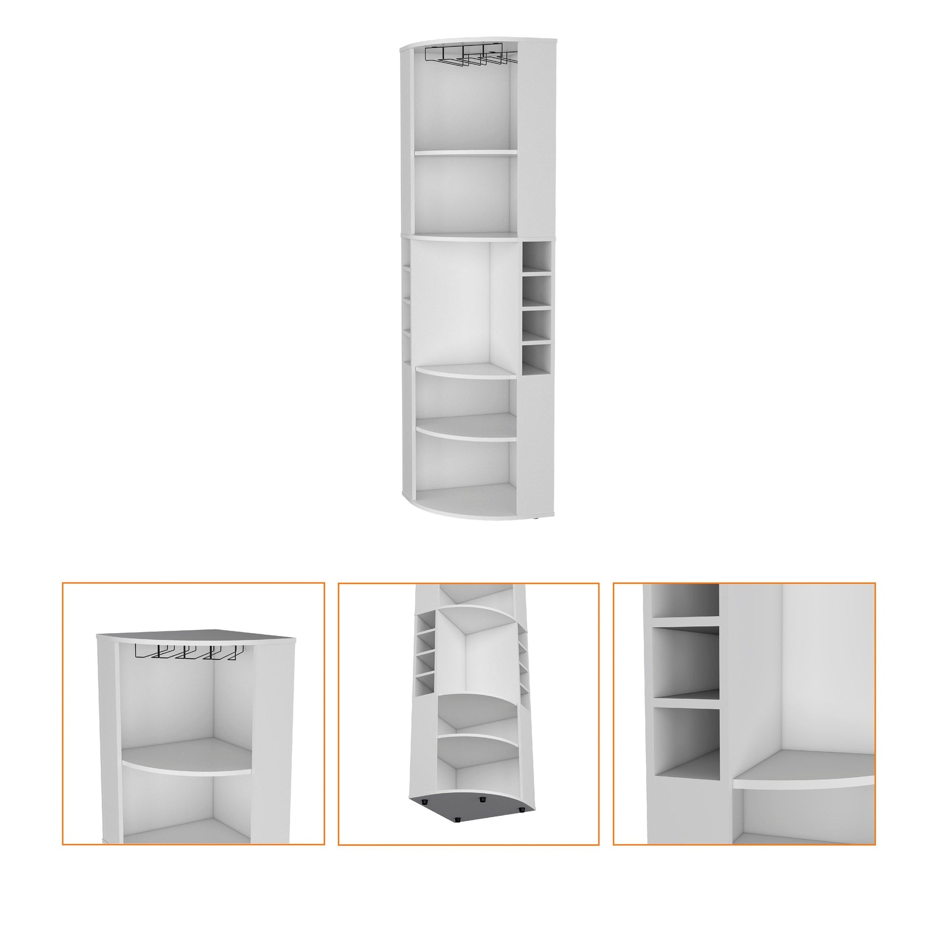 White 5 Large Shelves Corner Bar Cabinet