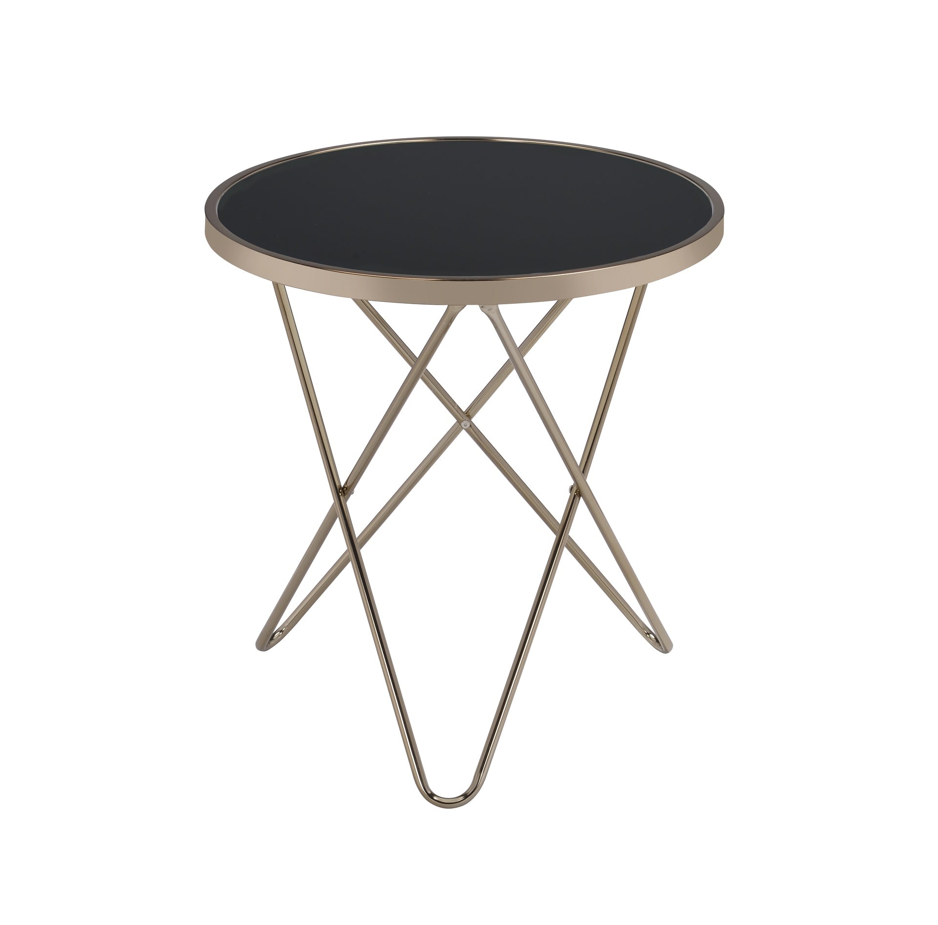 Valora Black Glass & Champagne Finish End Table