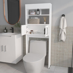 White 2-Door Bathroom Storage Cabinet with Open Shelves