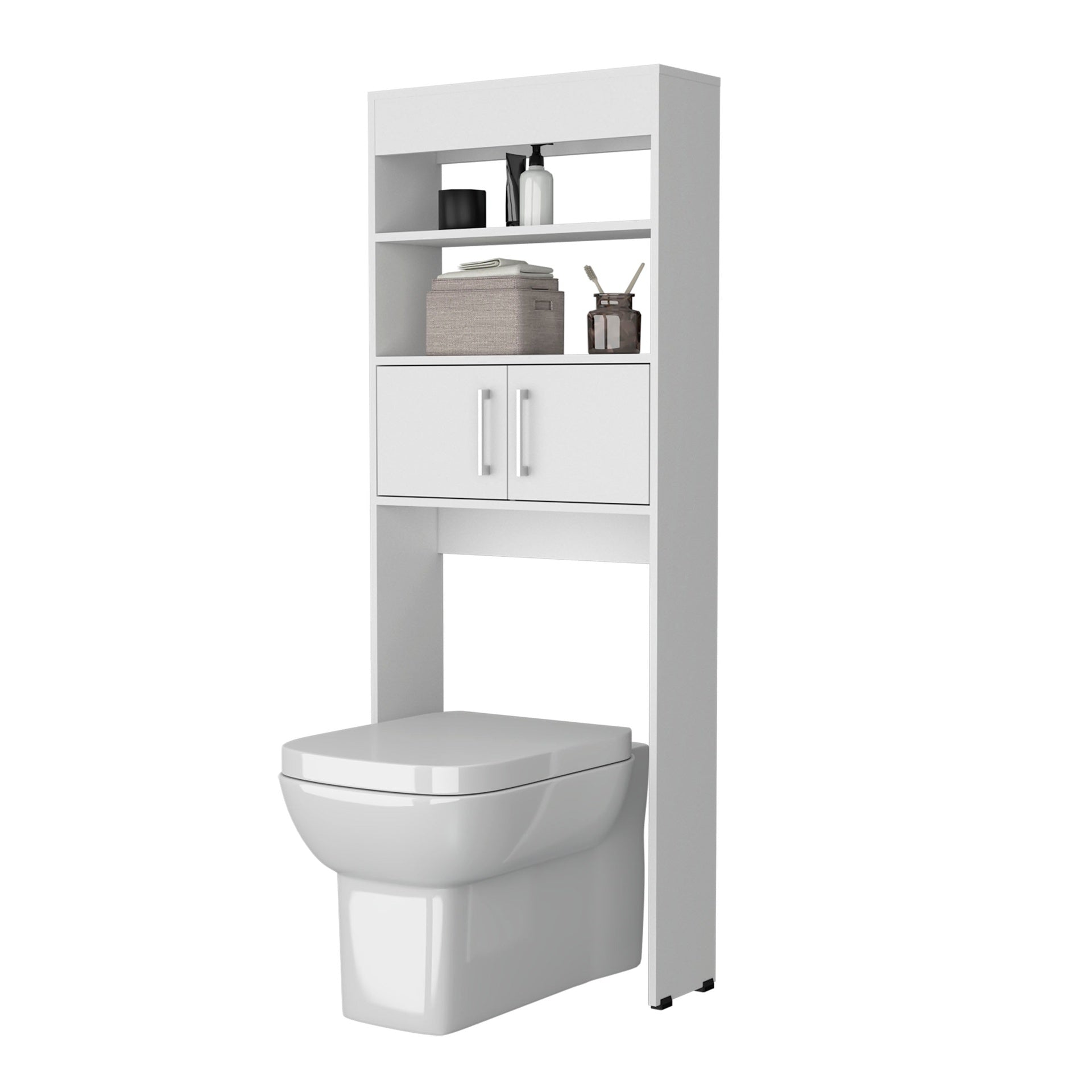 White 2-Door Bathroom Storage Cabinet with Open Shelves
