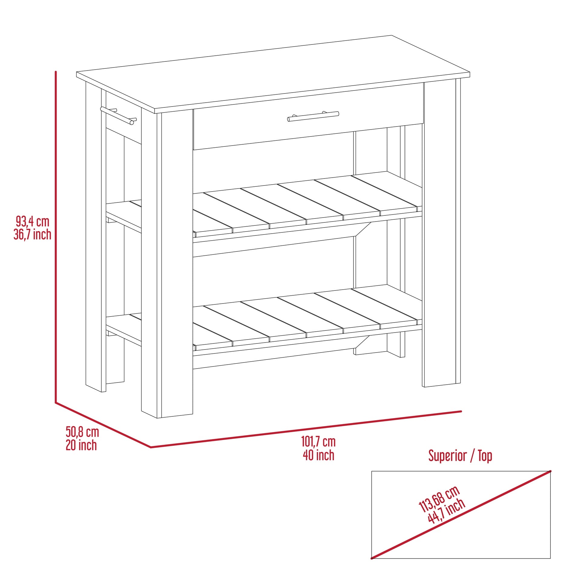1-Drawer 2-Shelf Kitchen Island Wenge and Light Oak