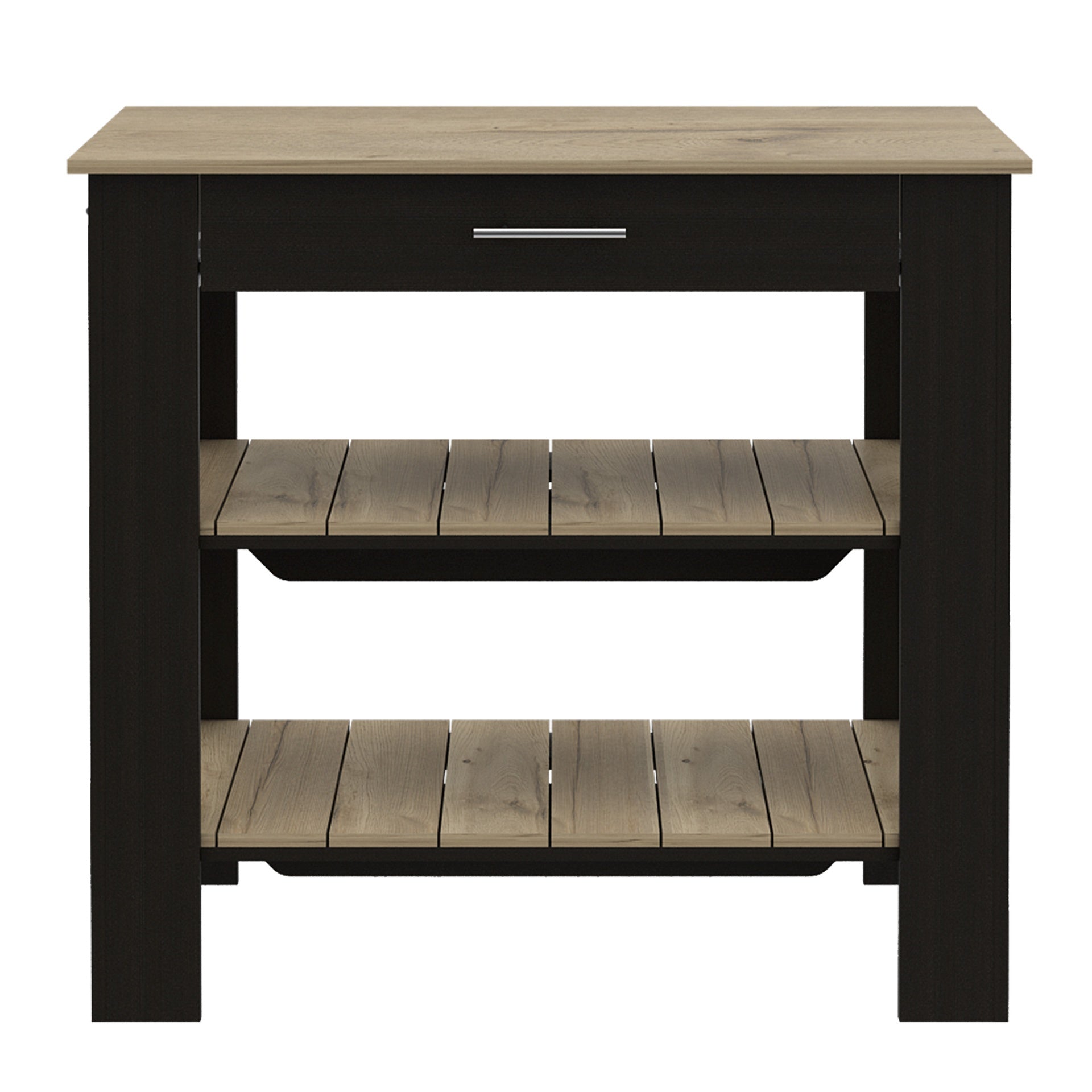 1-Drawer 2-Shelf Kitchen Island Wenge and Light Oak