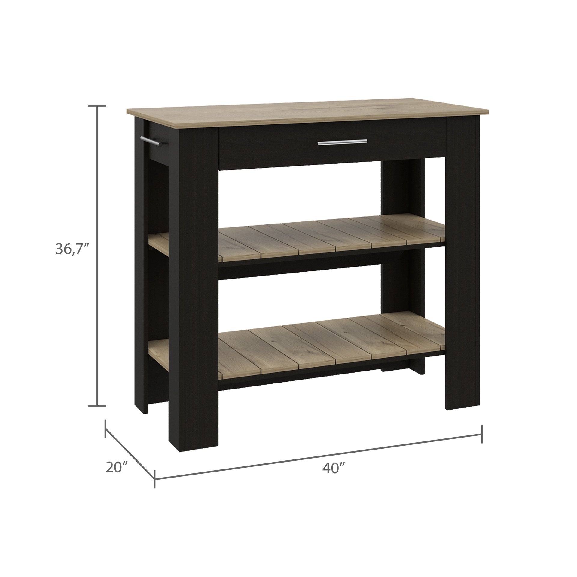 1-Drawer 2-Shelf Kitchen Island Wenge and Light Oak