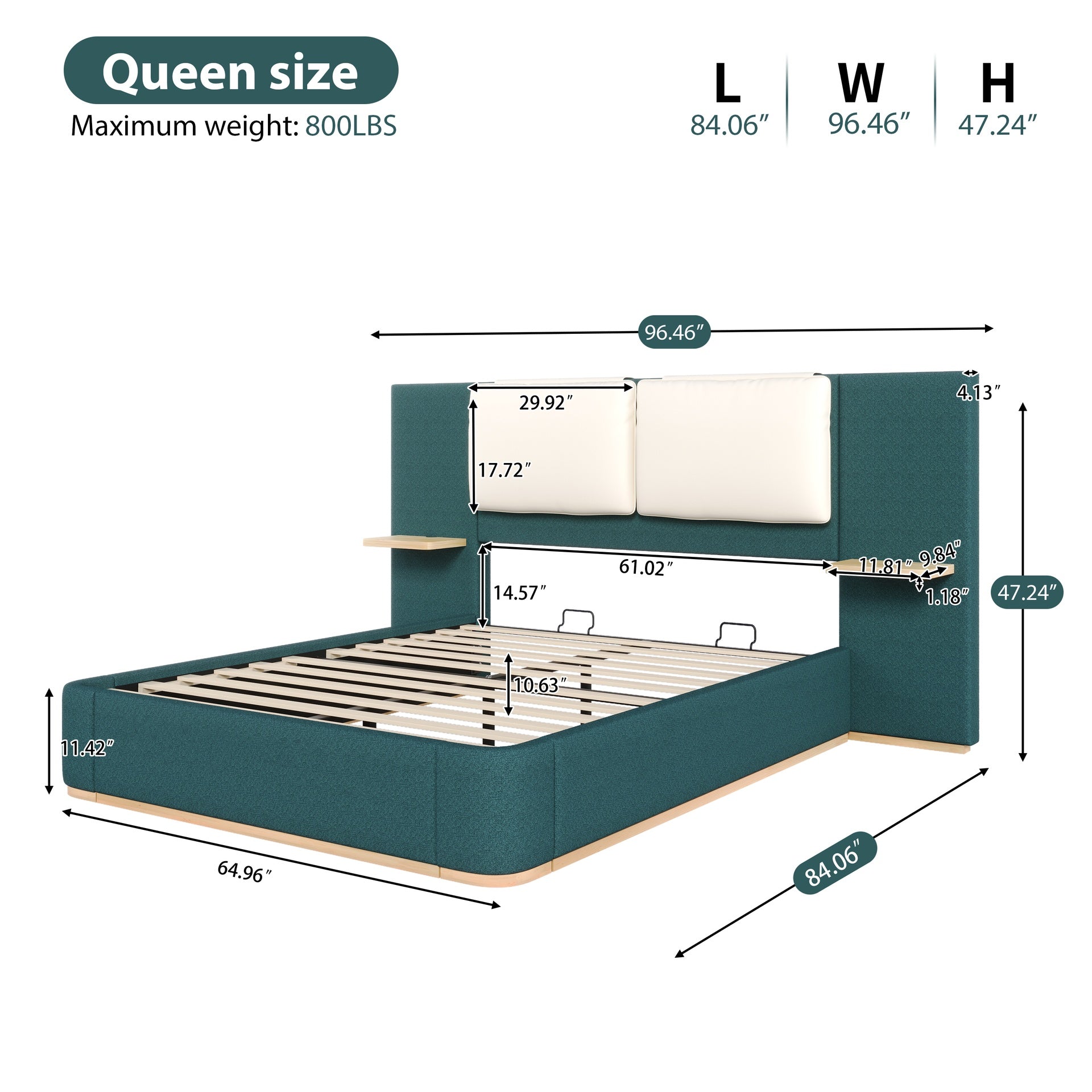 Queen Size Upholstered Platform Bed with Panel, Platform Bed Frame with Anti-Collision Soft Rounded Corners, Stable and Solid, No Box Spring Needed, Easy Assembly, Green