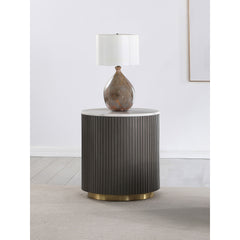 Sennewald White and Charcoal Round Marble Top Side End Table