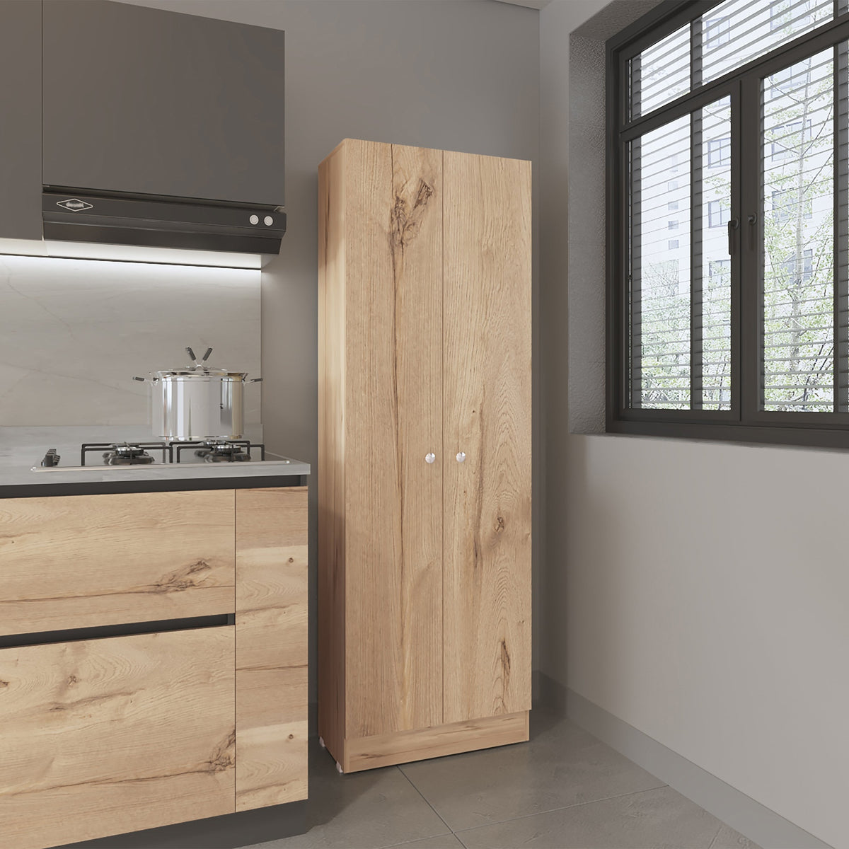 Rectangle 2-Door Storage Tall Cabinet Light Oak and Wenge