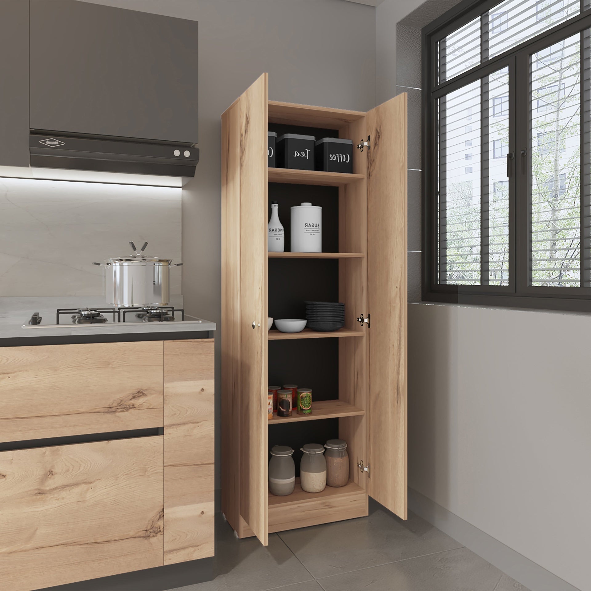 Rectangle 2-Door Storage Tall Cabinet Light Oak and Wenge
