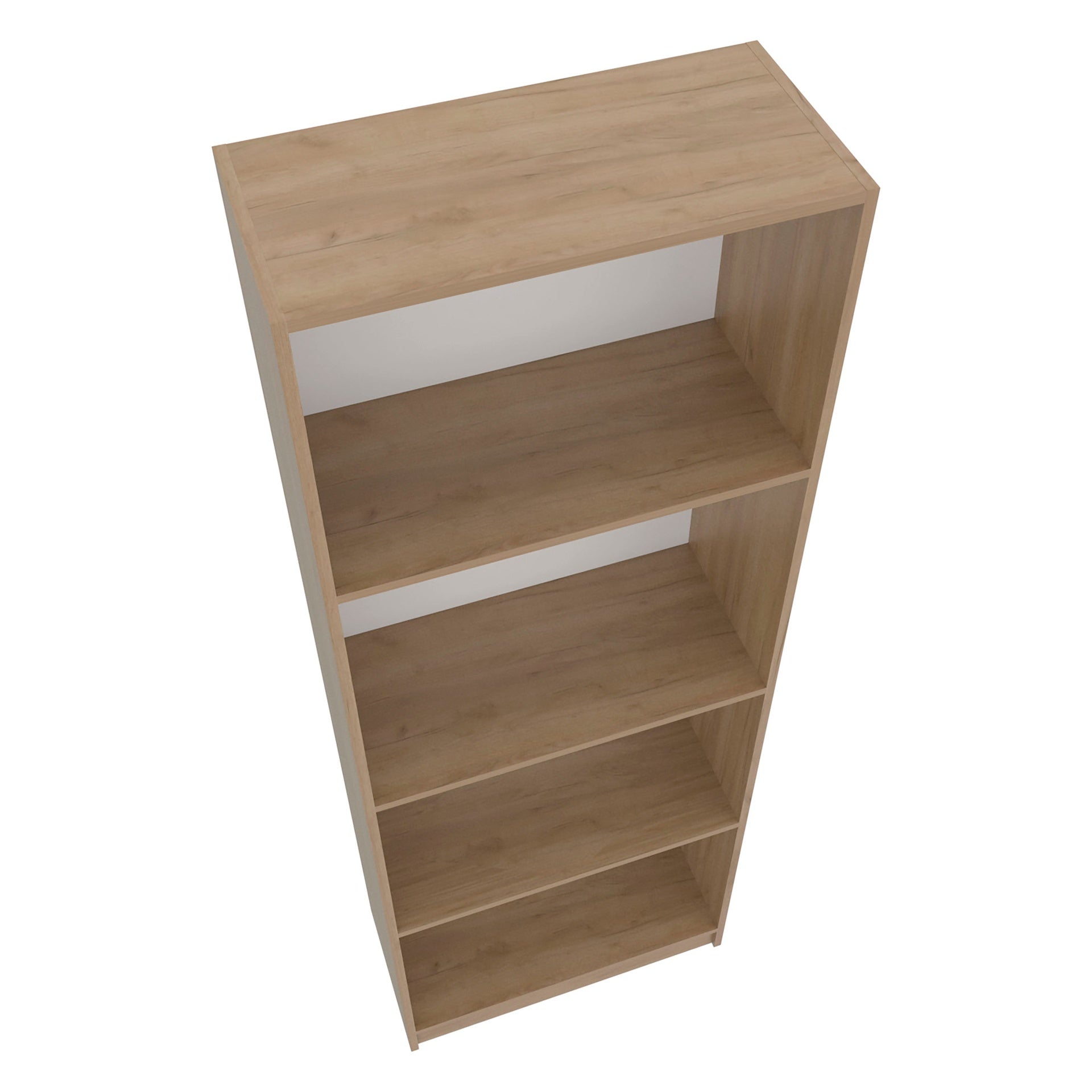 Natural Oak and White 4-Shelf Flat Bookcase with Open Storage