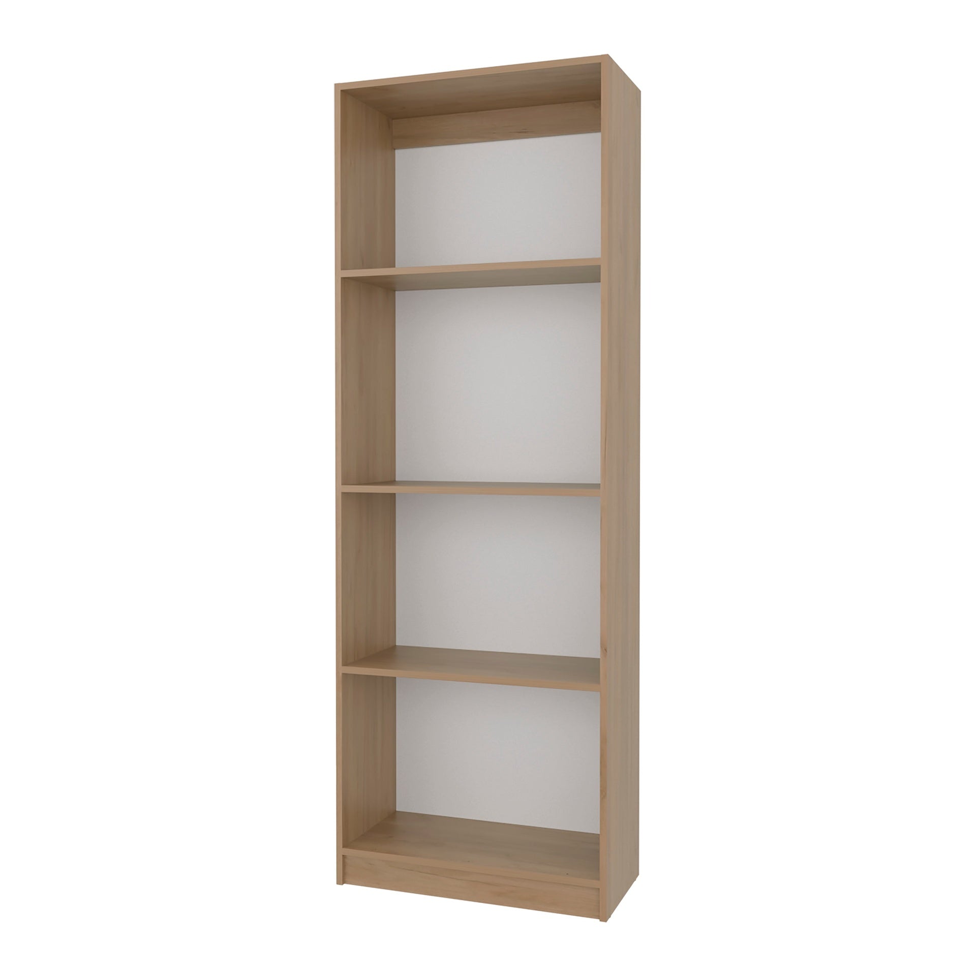 Natural Oak and White 4-Shelf Flat Bookcase with Open Storage