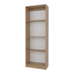 Natural Oak and White 4-Shelf Flat Bookcase with Open Storage