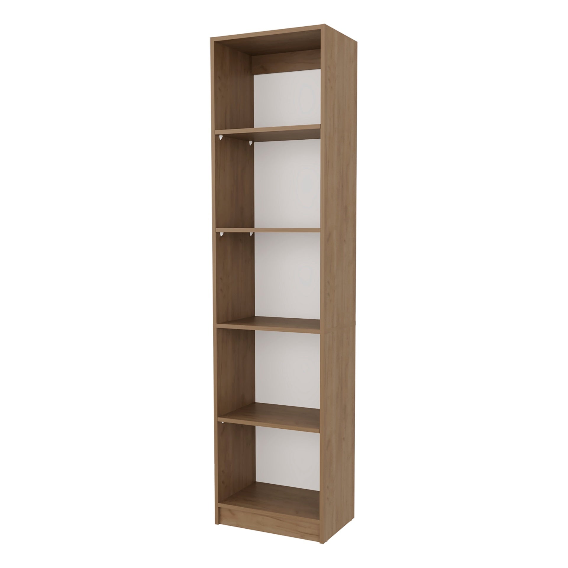Natural Oak and White 5-Shelf Bookcase with Open Storage