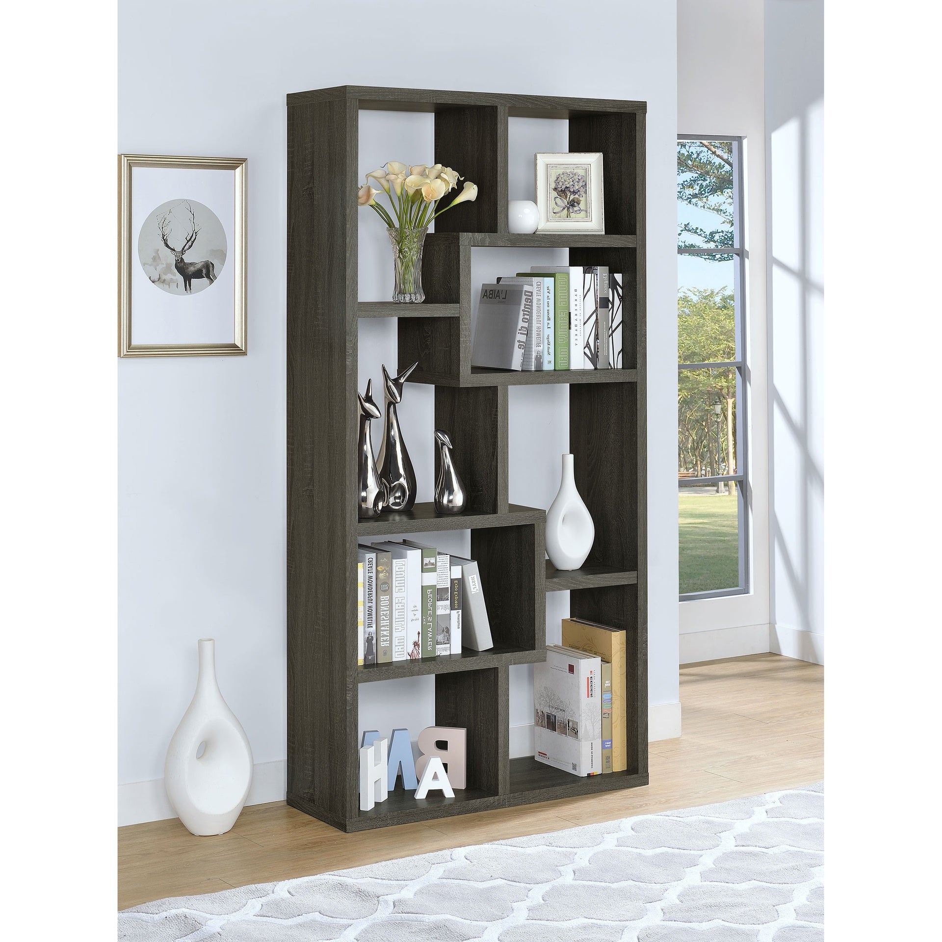 Weathered Grey 8-shelf Bookcase