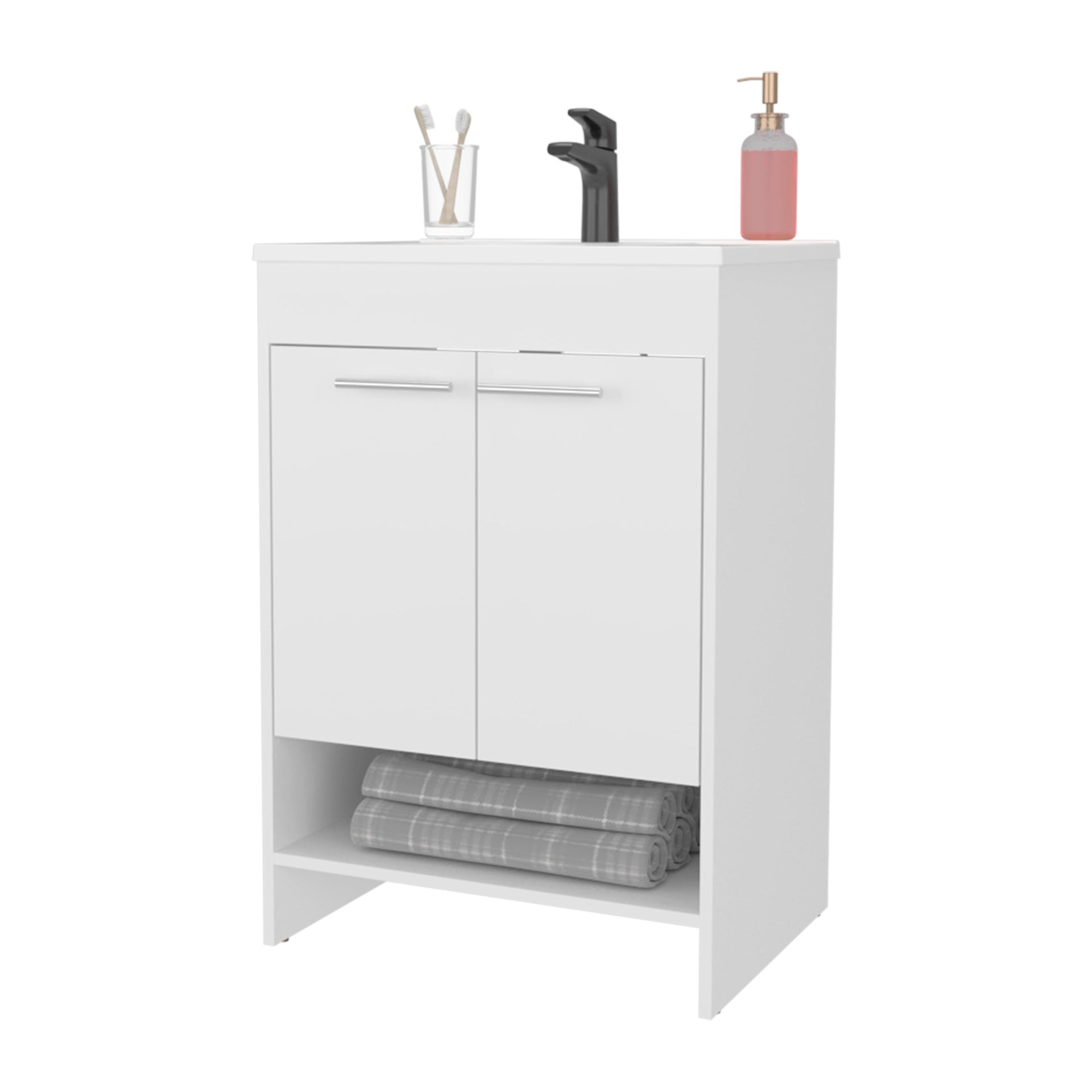 White 2-Door Bathroom Vanity with Open Storage