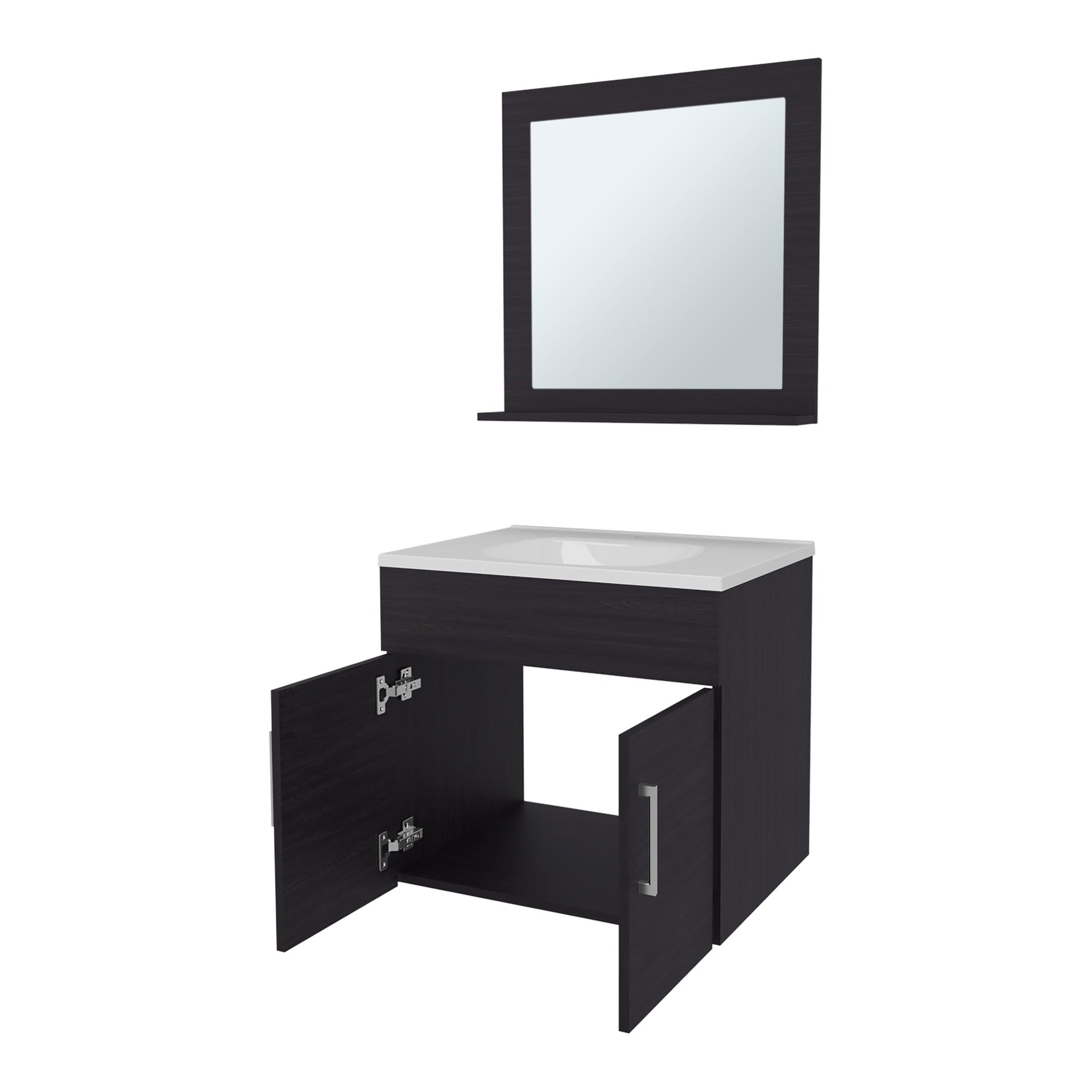 Wengue 2-Door Floating Bathroom Vanity Set with Sink and Mirror
