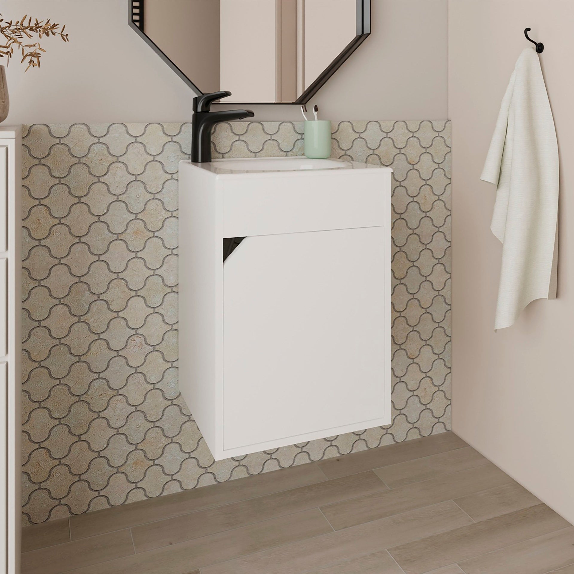 White Bathroom Floating Vanity with a Door