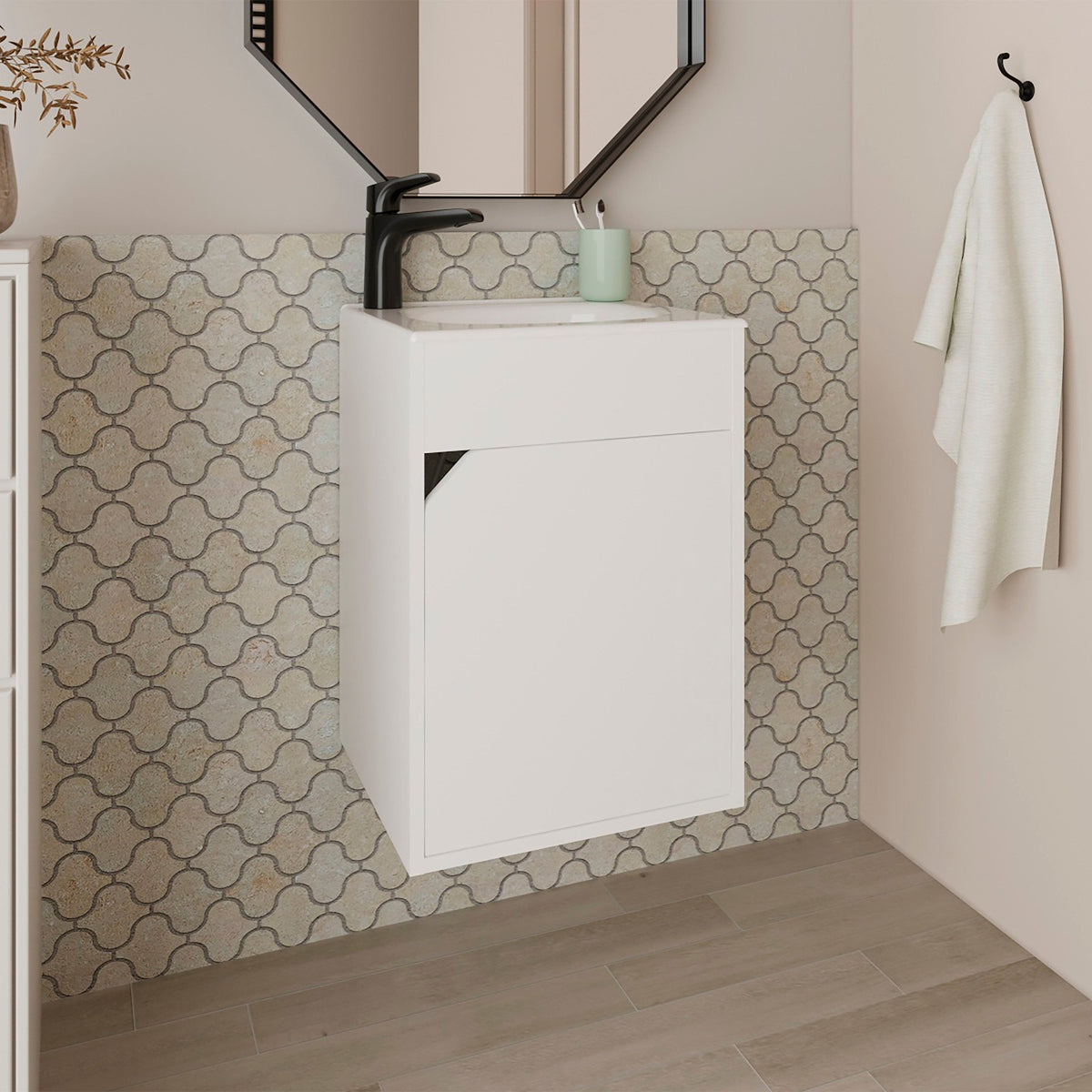 White Bathroom Floating Vanity with a Door