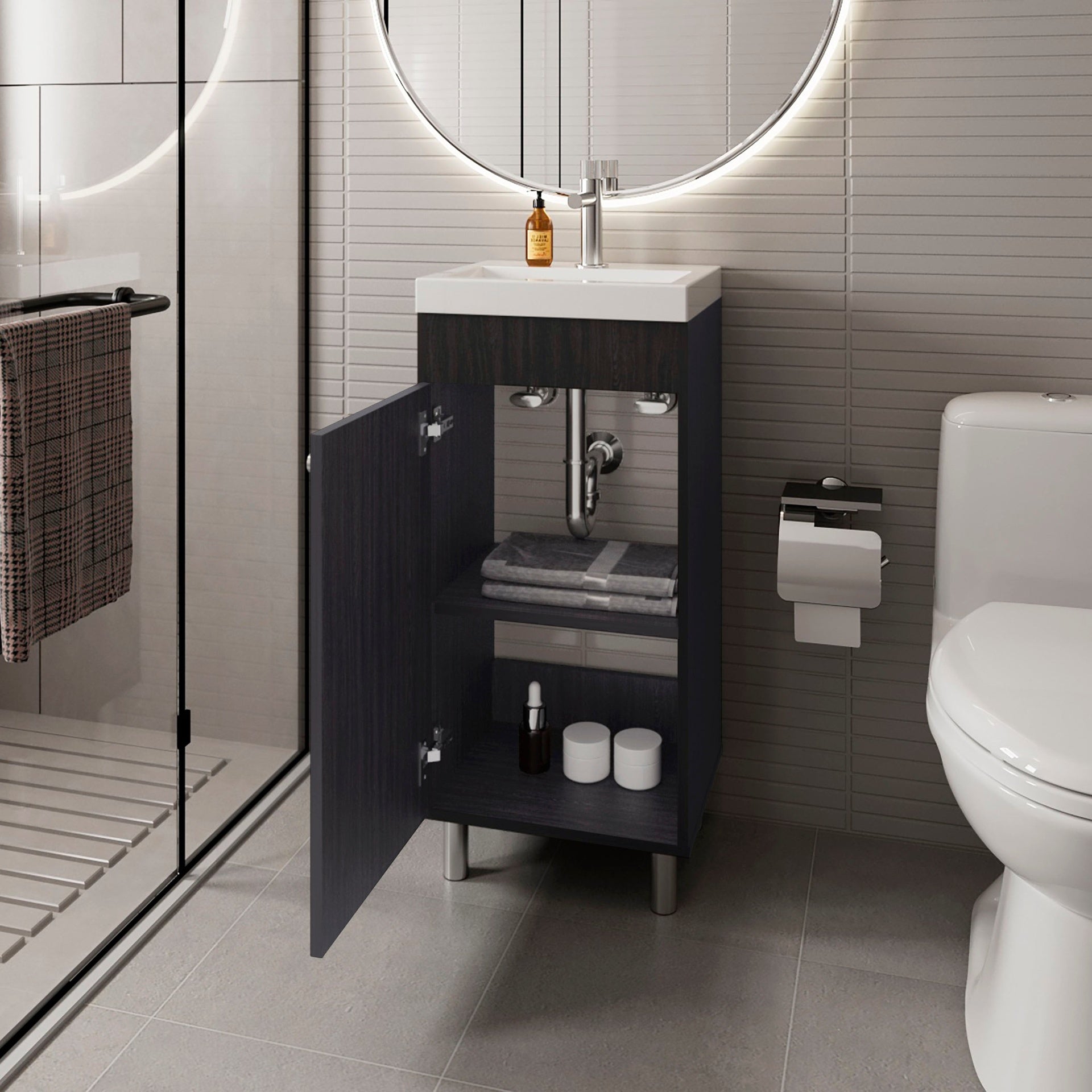Wengue Bathroom Vanity with 1 Door and 2 Storage Shelf