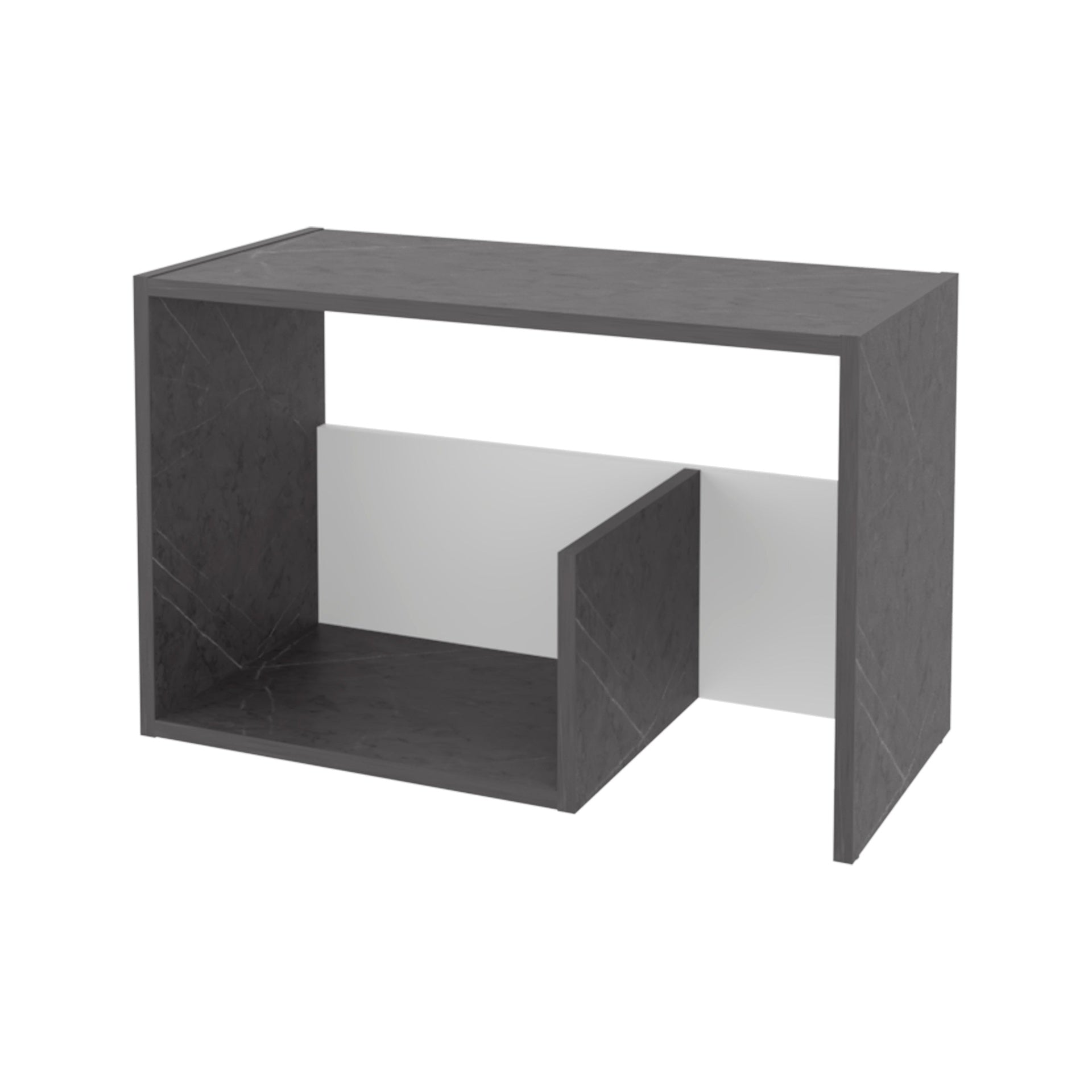 Onix and White Side Table in Melamine with Open Storage